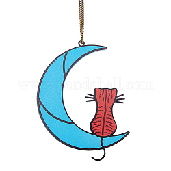 Luna con decori pendenti in acrilico gatto, acchiappasole da appendere alla finestra, turchese scuro, 164x113.5~125x4mm, Foro: 5 mm