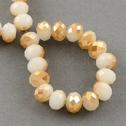 Half Plated Imitation Jade Faceted Rondelle Glass Bead Strands, Goldenrod, 2.5x2mm, Hole: 0.8mm, about 200pcs/strand