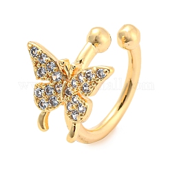 Real 14K Gold Plated Brass with Cubic Zirconia Cuff Earrings, Long-Lasting Plated, Butterfly, 13x14x10.5mm, Pendants: 9x10.5x1.7mm