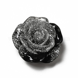 Непрозрачные кабошоны из смолы, цветок, с блеском порошок, чёрные, 19x19x9 мм