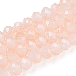 Fili di perle di vetro imitazione giada bicolore, sfaccettato, rondelle, rosa nebbiosa, 6x5mm, Foro: 1.4 mm, circa 85~90pcs/filo, 15.35 pollice ~ 16.34 pollici (39~41.5 cm)