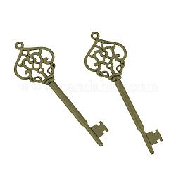 Lega stile tibetano grandi ciondoli, skeleton key,  cadmio& piombo libero, bronzo antico, 69x21.5x5mm, Foro: 2 mm, circa 320pcs/1000g