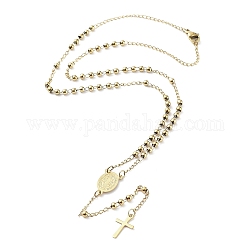 202 Edelstahl Rosenkranz Perlenketten aus rostfreiem, Kreuzanhänger Halsketten, golden, 18-7/8 Zoll (47.8 cm)