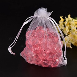 Organza Bags, with Sequins, White, about 11cm wide, 16cm long