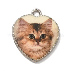 Colgante de aleación, corazón con el gato, Platino, peachpuff, 21x18x2.5mm, agujero: 2 mm