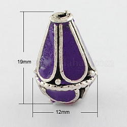 Handmade Indonesia Beads, with Alloy Cores, teardrop, Antique Silver, Indigo, 19x12mm, Hole: 2mm