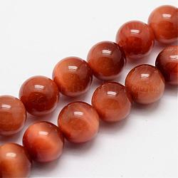Natural Tiger Eye Bead Strands, Round, Dyed & Heated, FireBrick, 6mm, Hole: 1mm, about 31pcs/strand, 7.7 inch