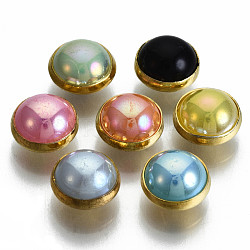 Bottoni da cucire in plastica abs imitazione perla, 4-foro, con accessori di ottone, mezzo tondo, colore misto, 6~6.5x4.8mm, Foro: 1 mm, circa 300pcs/scatola