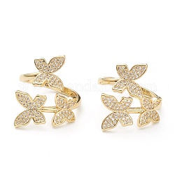 Brass Micro Pave Clear Cubic Zirconia Cuff Rings, Open Rings, Long-Lasting Plated, Butterfly, Real 18K Gold Plated, 2.5~24mm, Inner Diameter: 17.5mm