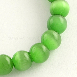 Cat Eye Glass Bead Strands, Round, Lime Green, 5mm, Hole: 1mm, about 80pcs/strand, 14inch