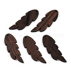Colgantes de madera de wengué natural, sin teñir, charms de la hoja, coco marrón, 47~48x16.5x3.5mm, agujero: 2 mm