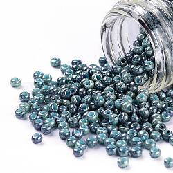 Toho perles de rocaille rondes, Perles de rocaille japonais, (1208) bleu opaque marbré, 11/0, 2.2mm, Trou: 0.8mm, environ 1110 pcs/10 g
