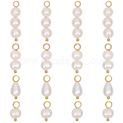 Pendenti di perle d'acqua dolce naturali 16 pz 4 stili, a goccia e ciondoli rotondi, con passanti in metallo, oro, 12~24x6~6.5x5.5~6.5mm, Foro: 2.8 mm, 4pcs / style
