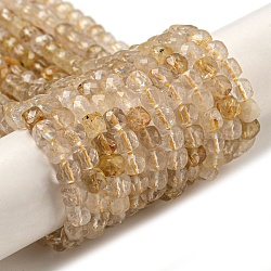 Oro naturale perle di quarzo rutilato fili, sfaccettato, cubo, 4x4x4mm, Foro: 0.7 mm, circa 94pcs/filo, 15.24'' (38.7 cm)