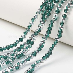 Placcare trasparente perle di vetro fili, mezzo argento placcato, sfaccettato, rondelle, verde acqua, 4x3mm, Foro: 0.4 mm, circa 130pcs/filo, 16.54 pollice (42 cm)