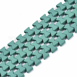 Maglie multi-filo di ematite sintetica non magnetica verniciate a spruzzo, per la fabbricazione di bracciali elastici per piastrelle, bowknot, verde acqua, 7x6x3mm, Foro: 1 mm, circa 94~99pcs/filo, 16.14~17.32 pollice (41~44 cm)