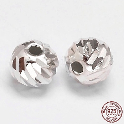 Fantaisie coupe facettes ronde 925 sterling perles d'argent, couleur d'argent, 8mm, Trou: 1.5mm, environ 44 pcs/20 g