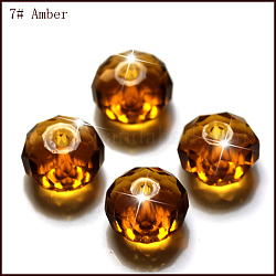 Perles d'imitation cristal autrichien, grade AAA, facette, rondelle, Sienna, 10x7mm, Trou: 0.9~1mm
