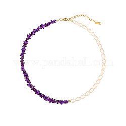 Halsketten aus Naturperlen und Muschelperlen für Damen, Indigo, 15.75 Zoll (40 cm)