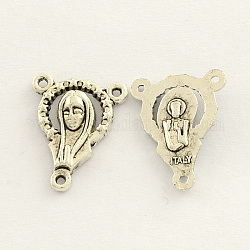 Tibetan Style Zinc Alloy Virgin Mary Chandelier Component Links, Antique Silver, 19x15x3mm, Hole: 1mm, about 781pcs/1000g