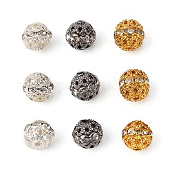 20pcs perles de strass en laiton 4 couleurs, ronde, cristal, couleur mixte, 10mm, Trou: 1.2mm, 5 pcs / couleur
