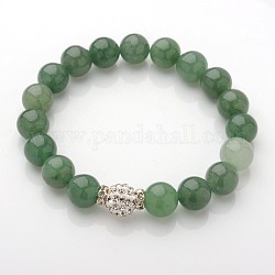Conception exquise pierre naturelle bracelets perles extensibles, avec de l'strass en pâte polymère perles et perles de strass en laiton, aventurine verte, 52mm