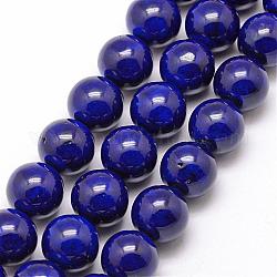 Dyed Fossil Beads, Round, Dark Blue, 14mm, Hole: 1mm, about 28pcs/strand, 16 inch