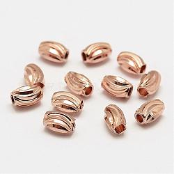 Ottone perline ondulato, ovale, cadmio & nichel &piombo libero, Vero oro rosa placcato, 6x4mm, Foro: 2 mm