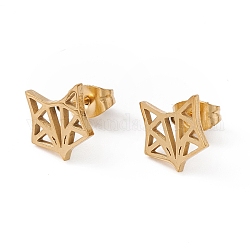 304 aretes de cabeza de zorro de origami de acero inoxidable para mujer, dorado, 9.5x9mm, pin: 0.7 mm
