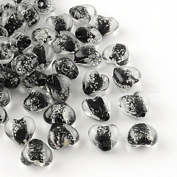 Handmade Luminous Lampwork Beads, Heart, Black, 11~12x12~13x7~8mm, Hole: 1~2mm