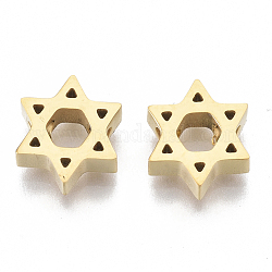 304 из нержавеющей стали бусы, для евреев, звезда Давида, золотые, 8.5x10x3 мм, отверстие : 2 мм
