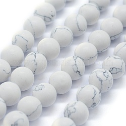 Chapelets de perles en turquoise synthétique, mat, ronde, fumée blanche, 8mm, Trou: 0.8mm, Environ 50 pcs/chapelet, 15.74 pouce (40 cm)