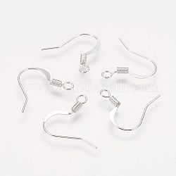Brass French Earring Hooks, with Horizontal Loop, Flat Earring Hooks, Nickel Free, Silver, 17mm, Hole: 2mm