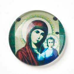 Cabochons en verre, demi rond / dôme avec vierge et enfant, colorées, 25x6~6.5mm