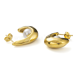 Boucles d'oreilles en lingot de perles en plastique, 304 bijoux en acier inoxydable pour femme, véritable 18k plaqué or, 23x18.5x7.5mm, pin: 0.7 mm