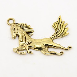 Tibetan Style Alloy Pendants, Horse, Antique Golden, Lead Free and Cadmium Free, 40x29.5x2.5mm, Hole: 3mm