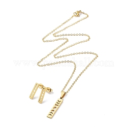 304 Mondphasen-Ohrstecker und Halskette mit Anhänger aus Edelstahl, Messingschmuckset für Damen, golden, 14.5x3 mm, 447 mm