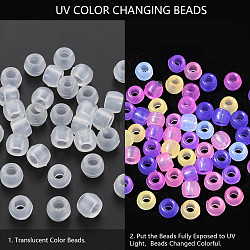 Perle di plastica trasparente, sfere reattive ai raggi UV, barile, chiaro, 8x6mm, Foro: 3.5 mm