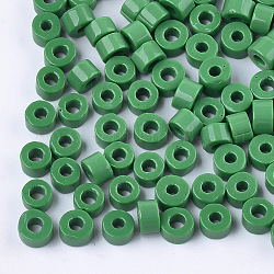 Perline di tromba in vetro, colori opachi, foro rotondo, verde, 3~4x6.5~7mm, Foro: 2.5 mm, circa 1000pcs/scatola