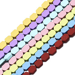 Spray Painted Non-magnetic Synthetic Hematite Beads Strands, Hexagon, Mixed Color, 5.5x4x2mm, Hole: 0.6mm, about 64~66pcs/strand, 14.96 inch~17.75 inch(38~40cm)