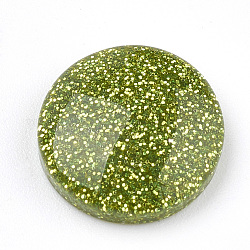 Harz Cabochons, mit Glitzerpulver, Flachrund, olivgrün, 13.5~14x4~6 mm