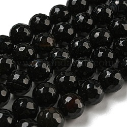 Natural Agate Round Beads Strand, Dyed, Faceted, Black, 10mm, Hole: 1mm, about 38pcs/strand, 14.56 inch