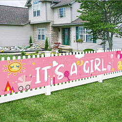 Bannières suspendues en polyester anniversaire d'enfants, fournitures de signe d'idée de fête d'anniversaire, c'est une fille, rose, 300x50 cm
