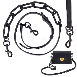 Bandoulière de sac à bandoulière réglable en polyester, avec mousqueton à boulon à œil pivotant et chaîne de trombone en acrylique, noir, 107 cm