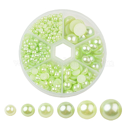 Cabochon in abs a forma di cupola in plastica imitazione perla, mezzo tondo, giallo verde, 1mm, circa 4~12x2~6 pc / scatola