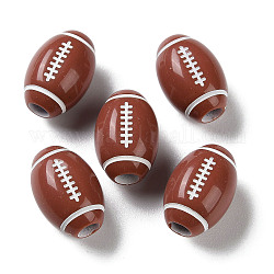 Perline europee acriliche opache stampate a spruzzo, perline con foro grande, rugby, sella marrone, 15.5x11mm, Foro: 4 mm, circa 500pcs/500g