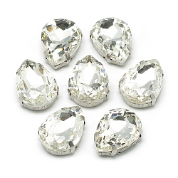 Cose en el rhinestone, Enlaces multifilares, Diamantes de imitación de cristal, con ajustes de 201 punta de acero inoxidable, accesorios de prendas de vestir, facetados, lágrima, Claro, 14x10x6mm, agujero: 0.8~1 mm