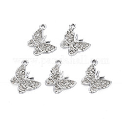Alloy Pendants, with Crystal Rhinestone, Cadmium Free & Lead Free, Butterfly, Platinum, 19.5x16.5x2.5mm, Hole: 1.6mm