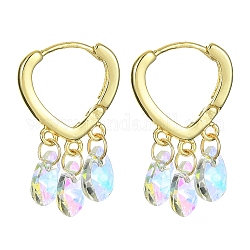 Brass Hoop Earrings with Glass Teardrop Charms, Golden, 25x15mm