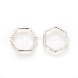 925 Sterling Silver Bead Frames, with 925 Stamp, Hexagon, Silver, 14x14x2mm, Hole: 1.2mm,  Inner Diameter: 11mm